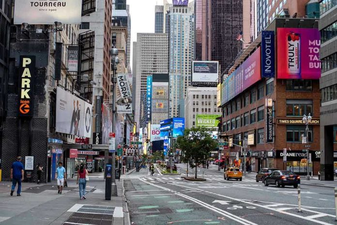 Times Square street scene with storefronts and advertisements