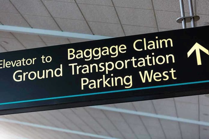 Airport sign for Baggage Claim and other destinations