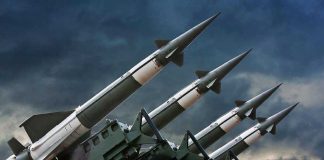 Four rockets pointed towards the sky