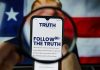Trump’s FCC Hammer Targets Big Media Phone screen displaying Truth Social app magnified
