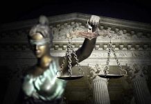 Supreme Court to Decide on Birthright Citizenship Blindfolded Lady Justice with scales, Supreme Court background.