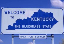 Appalachia Cancer Belt Explodes–Nobody Warned! Welcome sign for Kentucky, the Bluegrass State, with a blue background