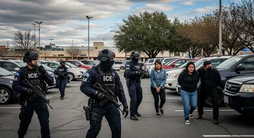 ICE agents conducting an arrest in a parking lot