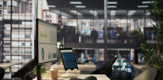 Missing State Reports Leave America’s Abortion Computer monitor with analytics dashboard in a modern open office