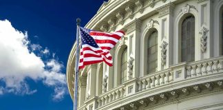 Awkward: Senate Candidate Stuns Fox Host American flag waving before a neoclassical government building