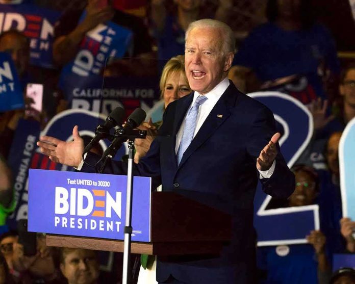 shutterstock_1664853655 man speaking at a podium during a campaign rally