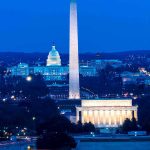 Midnight Pyro Gamble Stuns Washington Washington Monument with Lincoln Memorial and Capitol at dusk