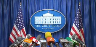 White House Media BAN Sparks Uproar Press microphones at a White House briefing podium