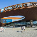 LeBron Is Leaving the Lakers Barclays Center exterior with curved rust-colored facade