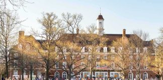 Campus Groups Clash Over Religion and Free Speech Students relaxing on a campus quad in front of a brick academic building
