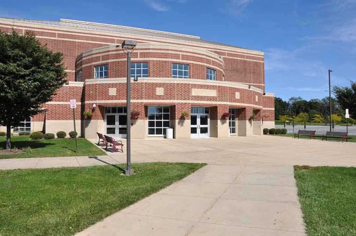 Exterior view of a modern brick building with a landscaped area and pathway